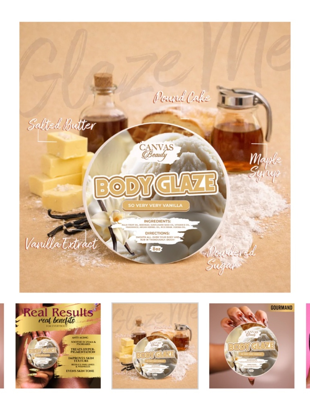 So Very Very Vanilla Body Glaze 8 Oz Tub for Smooth Skin Retail $32